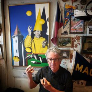 Joel Brokaw with The Lemon Fool painting